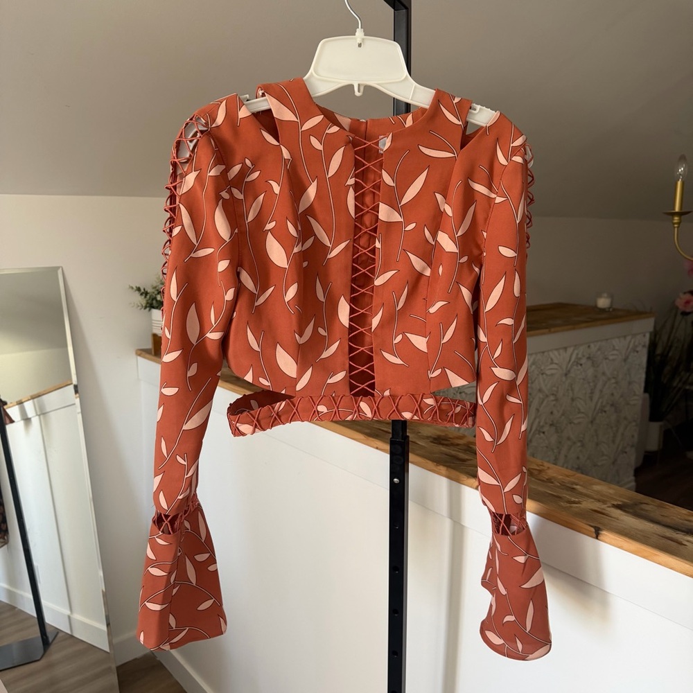 Finders Keepers Rust Leaf Pattern Blouse